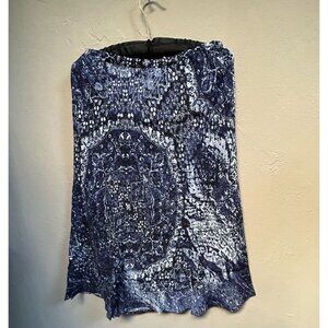 Apropos Women's Midi A-Line Skirt Elastic Waist Printed Blue White Small Casual